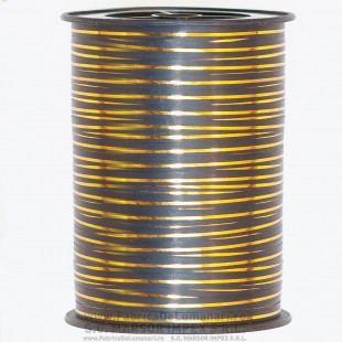 Rolă rafie poliester negru cu fir auriu 1 cm × 200 m pentru flori